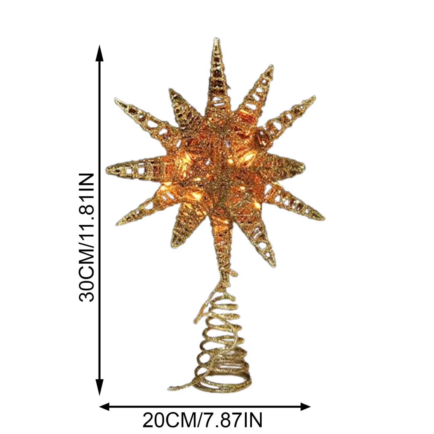 12.6 Inch Creative LED Lights Glitter Christmas Tree Decoration Christmas Tree Topper Christmas Tree Star Light up Party Props