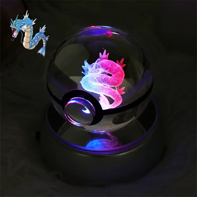Pokemon 3D Crystal Ball Figure Toys Mimikyu Charizard Gengar Cubone Rayquaza Figurines Pokeball with LED Light Model Doll Gifts