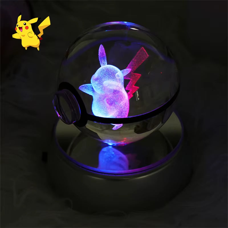 Pokemon 3D Crystal Ball Figure Toys Mimikyu Charizard Gengar Cubone Rayquaza Figurines Pokeball with LED Light Model Doll Gifts