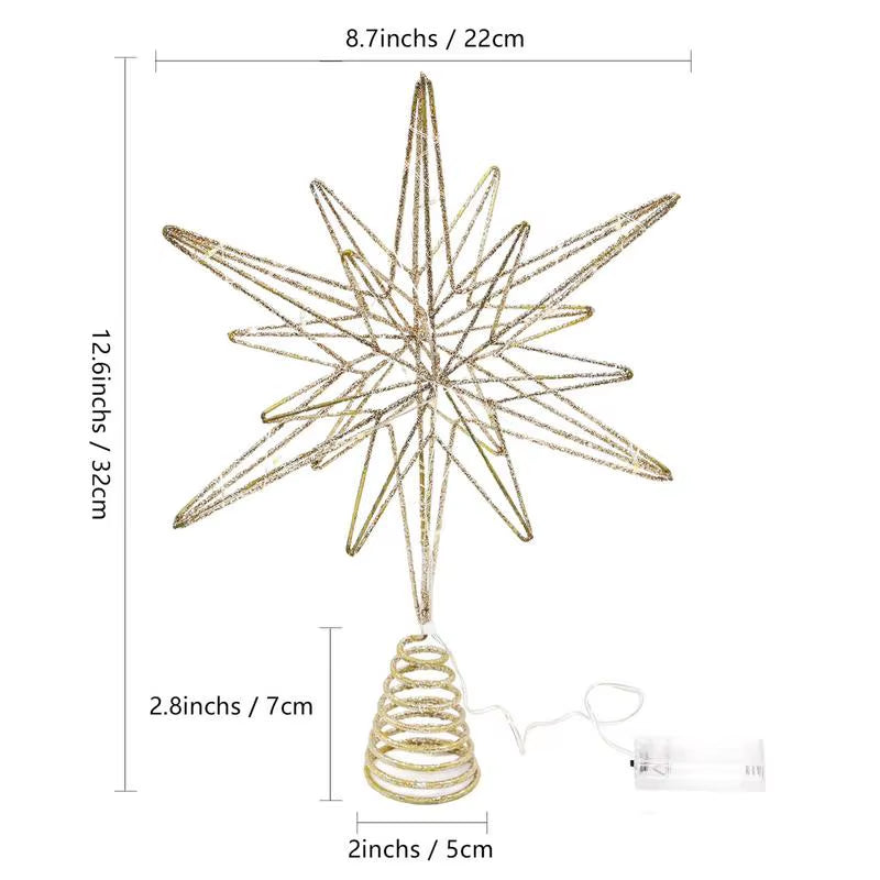 12.6 Inch Creative LED Lights Glitter Christmas Tree Decoration Christmas Tree Topper Christmas Tree Star Light up Party Props