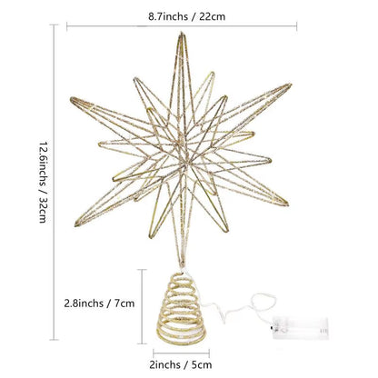 12.6 Inch Creative LED Lights Glitter Christmas Tree Decoration Christmas Tree Topper Christmas Tree Star Light up Party Props