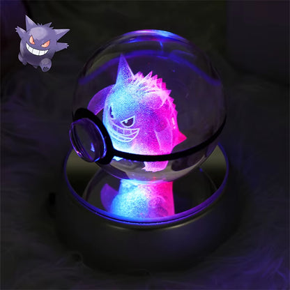 Pokemon 3D Crystal Ball Figure Toys Mimikyu Charizard Gengar Cubone Rayquaza Figurines Pokeball with LED Light Model Doll Gifts