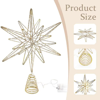 12.6 Inch Creative LED Lights Glitter Christmas Tree Decoration Christmas Tree Topper Christmas Tree Star Light up Party Props