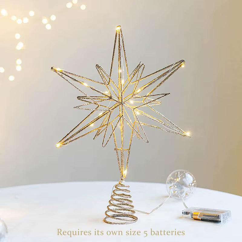 12.6 Inch Creative LED Lights Glitter Christmas Tree Decoration Christmas Tree Topper Christmas Tree Star Light up Party Props