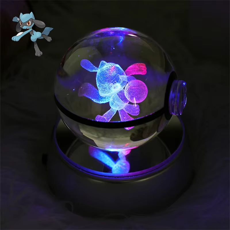 Pokemon 3D Crystal Ball Figure Toys Mimikyu Charizard Gengar Cubone Rayquaza Figurines Pokeball with LED Light Model Doll Gifts