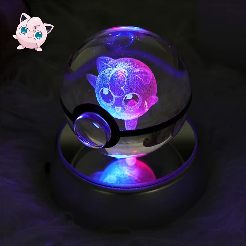 Pokemon 3D Crystal Ball Figure Toys Mimikyu Charizard Gengar Cubone Rayquaza Figurines Pokeball with LED Light Model Doll Gifts
