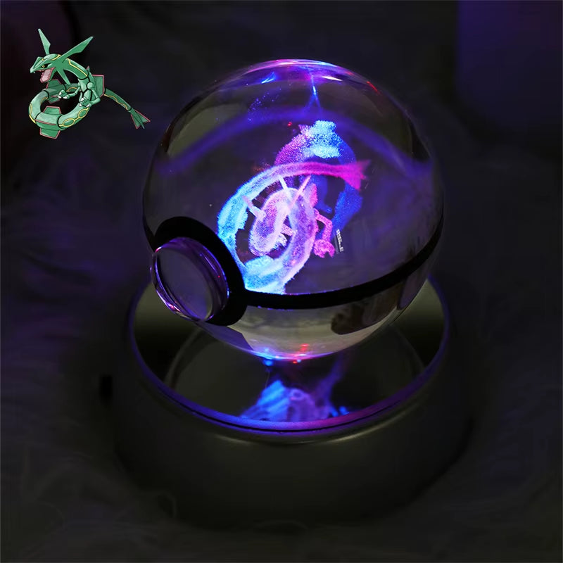 Pokemon 3D Crystal Ball Figure Toys Mimikyu Charizard Gengar Cubone Rayquaza Figurines Pokeball with LED Light Model Doll Gifts
