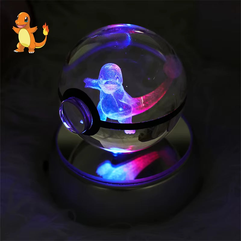 Pokemon 3D Crystal Ball Figure Toys Mimikyu Charizard Gengar Cubone Rayquaza Figurines Pokeball with LED Light Model Doll Gifts