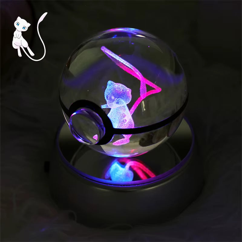 Pokemon 3D Crystal Ball Figure Toys Mimikyu Charizard Gengar Cubone Rayquaza Figurines Pokeball with LED Light Model Doll Gifts