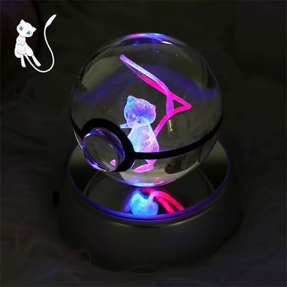 Pokemon 3D Crystal Ball Figure Toys Mimikyu Charizard Gengar Cubone Rayquaza Figurines Pokeball with LED Light Model Doll Gifts