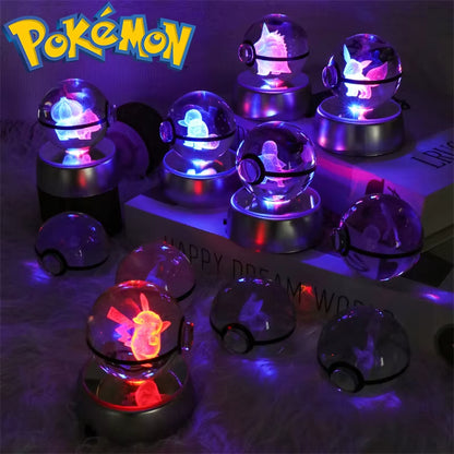 Pokemon 3D Crystal Ball Figure Toys Mimikyu Charizard Gengar Cubone Rayquaza Figurines Pokeball with LED Light Model Doll Gifts