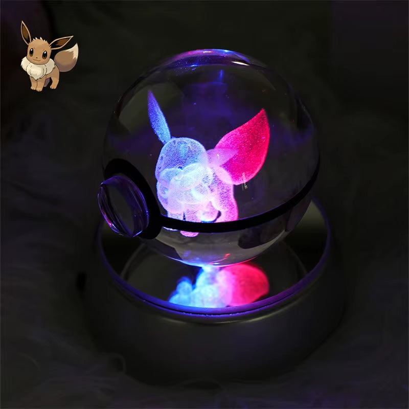 Pokemon 3D Crystal Ball Figure Toys Mimikyu Charizard Gengar Cubone Rayquaza Figurines Pokeball with LED Light Model Doll Gifts