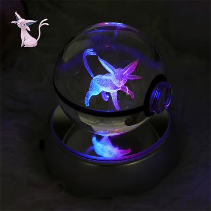 Pokemon 3D Crystal Ball Figure Toys Mimikyu Charizard Gengar Cubone Rayquaza Figurines Pokeball with LED Light Model Doll Gifts