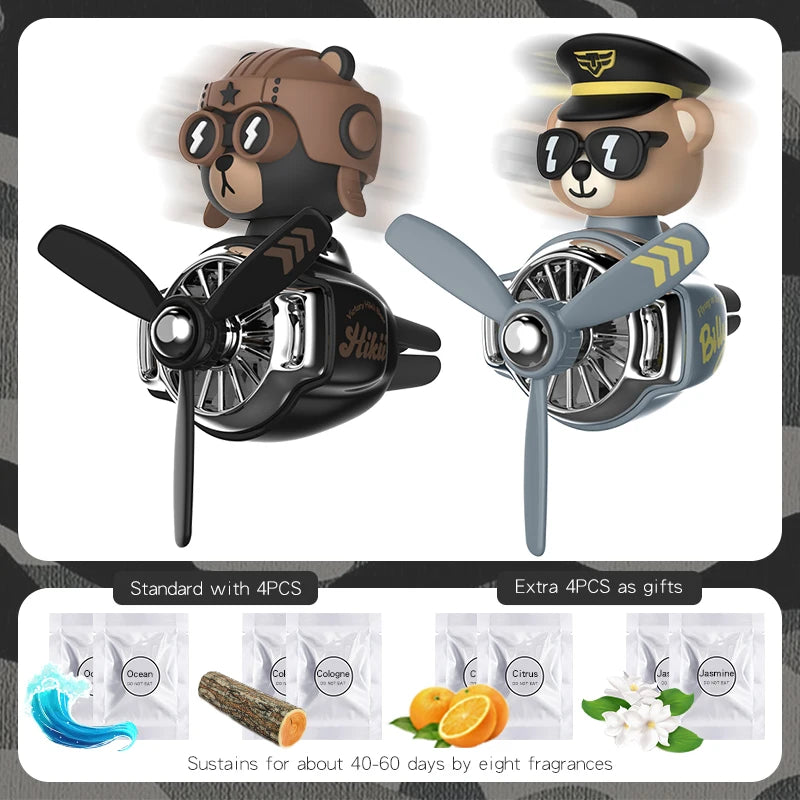 Rotating Airplane Pilot Bear Car Air Fresheners Accessories Interior Decorations Fan Vent Clips Perfume Fragrance Diffuser Aroma