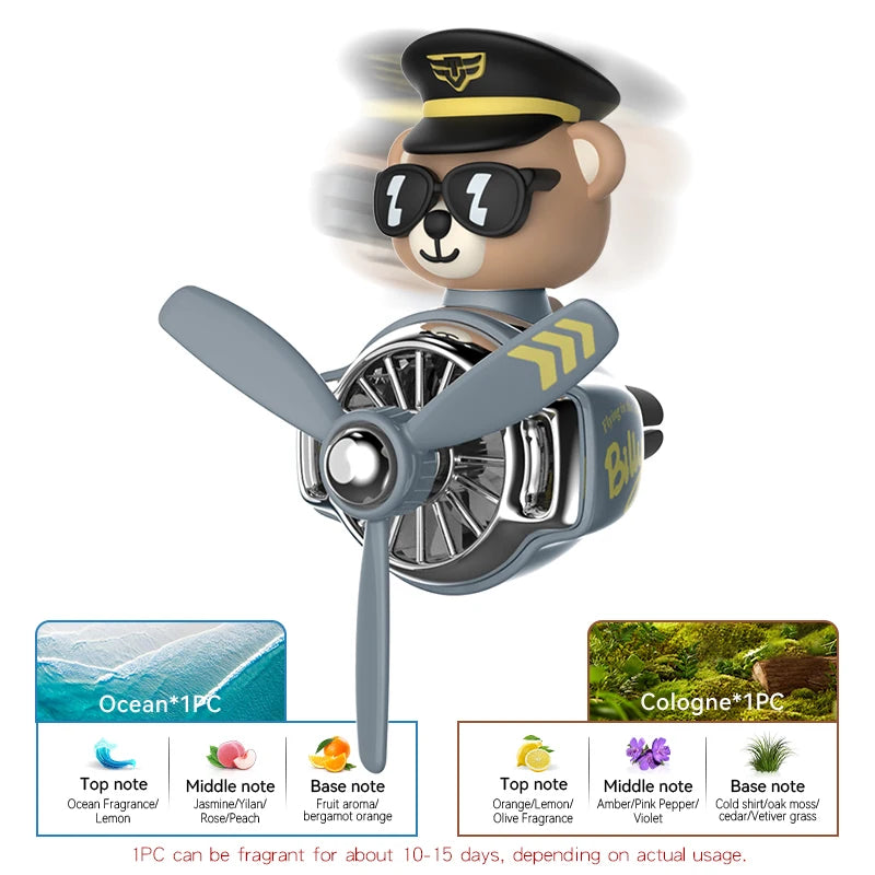 Rotating Airplane Pilot Bear Car Air Fresheners Accessories Interior Decorations Fan Vent Clips Perfume Fragrance Diffuser Aroma