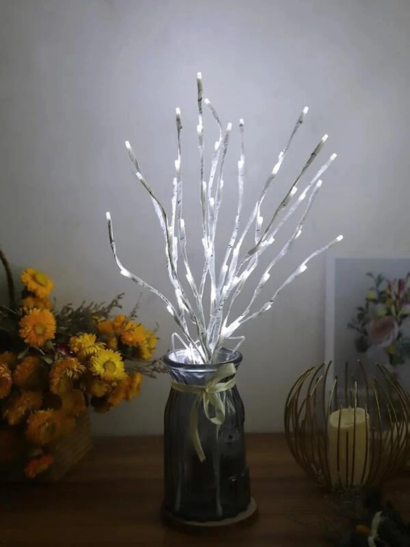 1 PC White Birch Branch Lights Battery Operated 20 LED Fairy Lights Willow Branches for Home Bedroom inside Outdoor Decoration