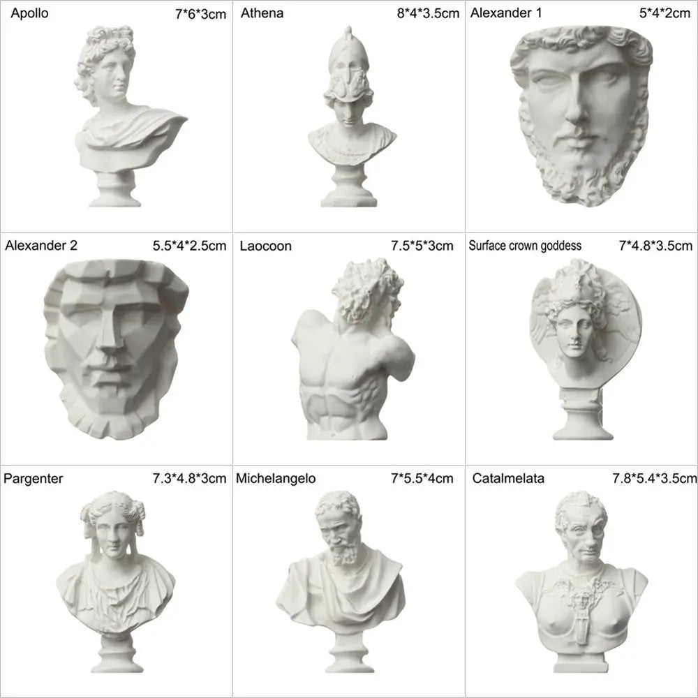 New Mini Figurine Plaster Statue Greek Mythology Celebrities Famous Sculpture Drawing Practice Gypsum Bust Portraits Home Decor