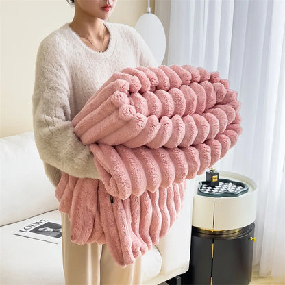 Light Luxury Solid Color Multifunctional Rabbit Velvet Blanket Winter Thick Warm Flannel Used for Bedroom Living Room Blanket