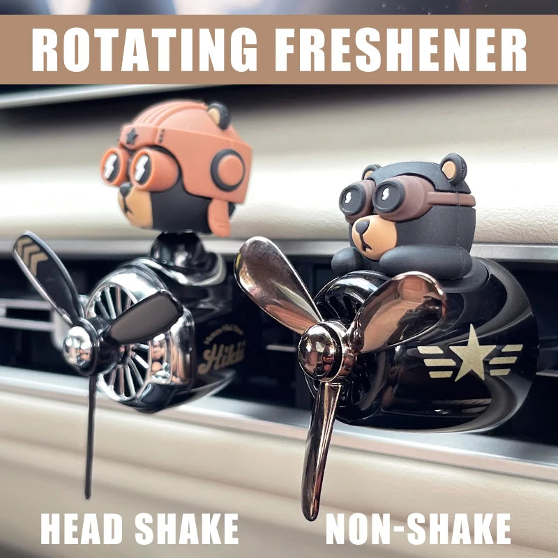 Rotating Airplane Pilot Bear Car Air Fresheners Accessories Interior Decorations Fan Vent Clips Perfume Fragrance Diffuser Aroma