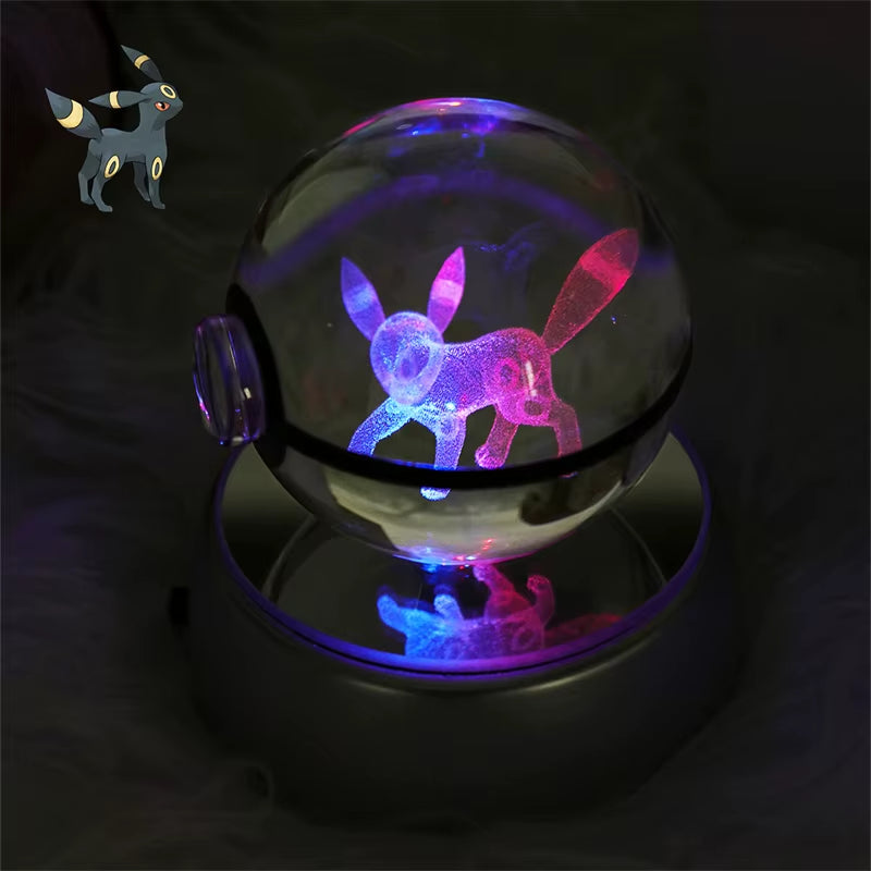 Pokemon 3D Crystal Ball Figure Toys Mimikyu Charizard Gengar Cubone Rayquaza Figurines Pokeball with LED Light Model Doll Gifts