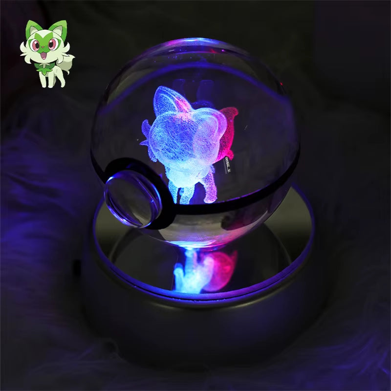 Pokemon 3D Crystal Ball Figure Toys Mimikyu Charizard Gengar Cubone Rayquaza Figurines Pokeball with LED Light Model Doll Gifts