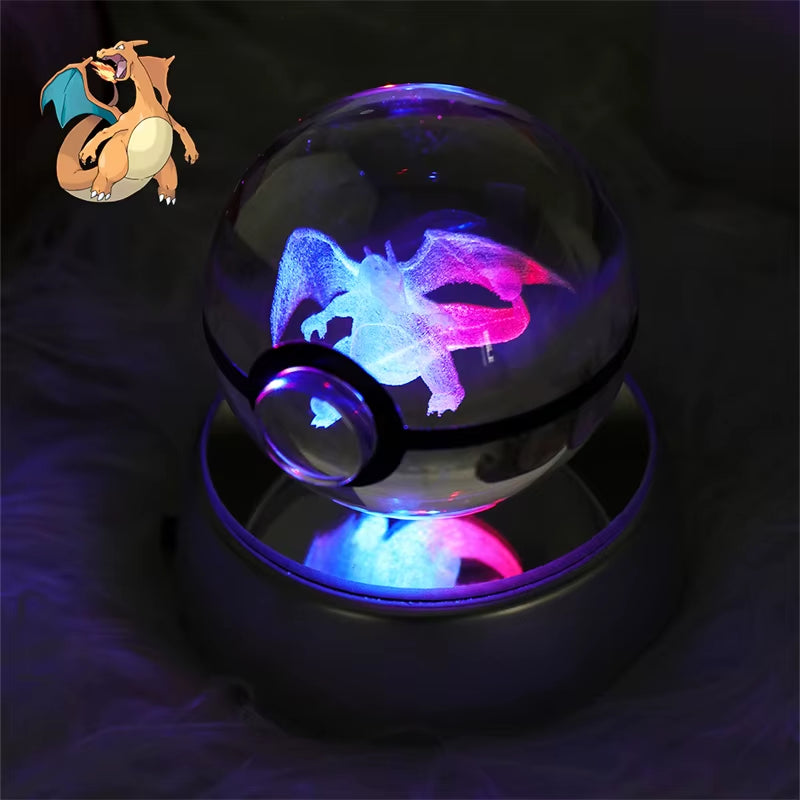 Pokemon 3D Crystal Ball Figure Toys Mimikyu Charizard Gengar Cubone Rayquaza Figurines Pokeball with LED Light Model Doll Gifts