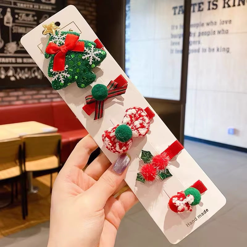 5Pcs/Set Christmas Hair Clip Side Clips Bangs Clips Christmas Hair Accessories Christmas Gifts