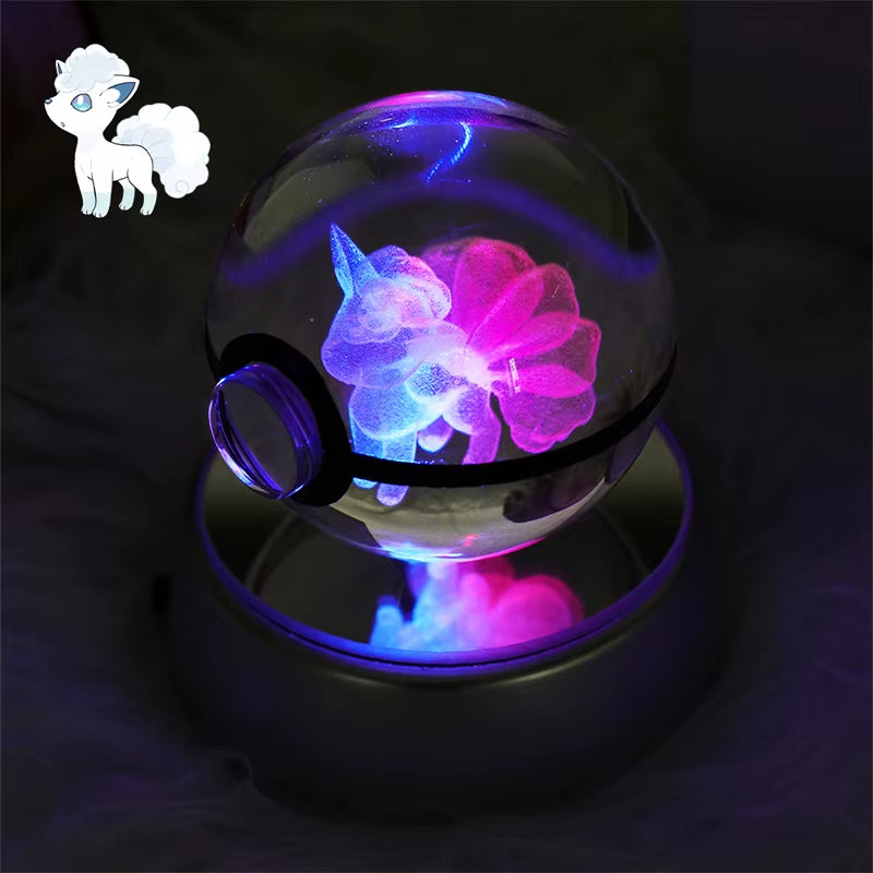Pokemon 3D Crystal Ball Figure Toys Mimikyu Charizard Gengar Cubone Rayquaza Figurines Pokeball with LED Light Model Doll Gifts