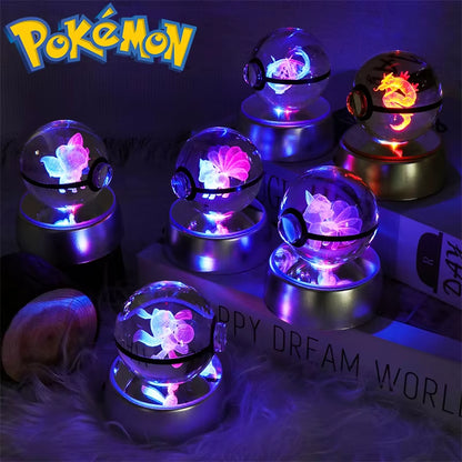 Pokemon 3D Crystal Ball Figure Toys Mimikyu Charizard Gengar Cubone Rayquaza Figurines Pokeball with LED Light Model Doll Gifts
