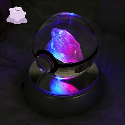 Pokemon 3D Crystal Ball Figure Toys Mimikyu Charizard Gengar Cubone Rayquaza Figurines Pokeball with LED Light Model Doll Gifts