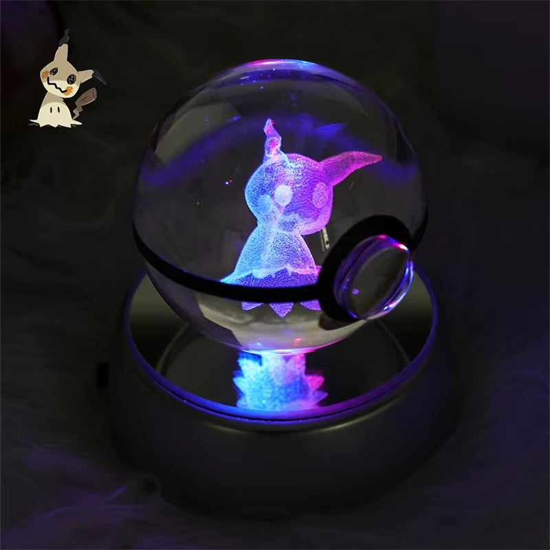 Pokemon 3D Crystal Ball Figure Toys Mimikyu Charizard Gengar Cubone Rayquaza Figurines Pokeball with LED Light Model Doll Gifts