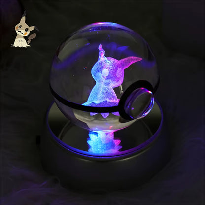 Pokemon 3D Crystal Ball Figure Toys Mimikyu Charizard Gengar Cubone Rayquaza Figurines Pokeball with LED Light Model Doll Gifts