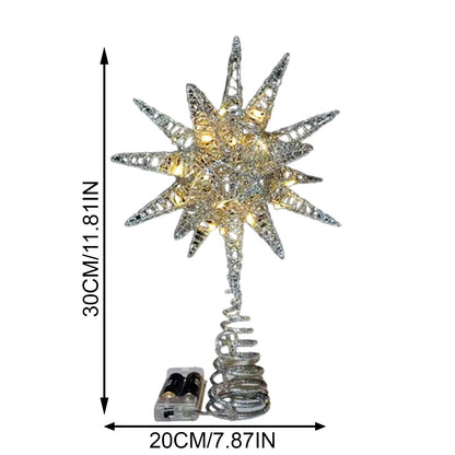 12.6 Inch Creative LED Lights Glitter Christmas Tree Decoration Christmas Tree Topper Christmas Tree Star Light up Party Props