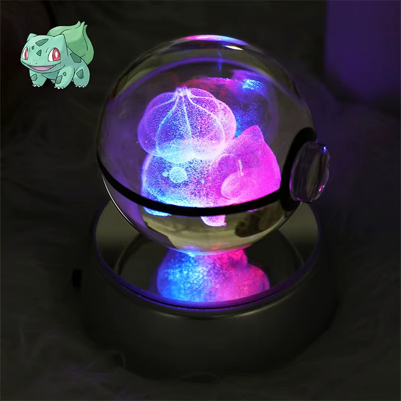 Pokemon 3D Crystal Ball Figure Toys Mimikyu Charizard Gengar Cubone Rayquaza Figurines Pokeball with LED Light Model Doll Gifts