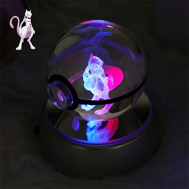 Pokemon 3D Crystal Ball Figure Toys Mimikyu Charizard Gengar Cubone Rayquaza Figurines Pokeball with LED Light Model Doll Gifts
