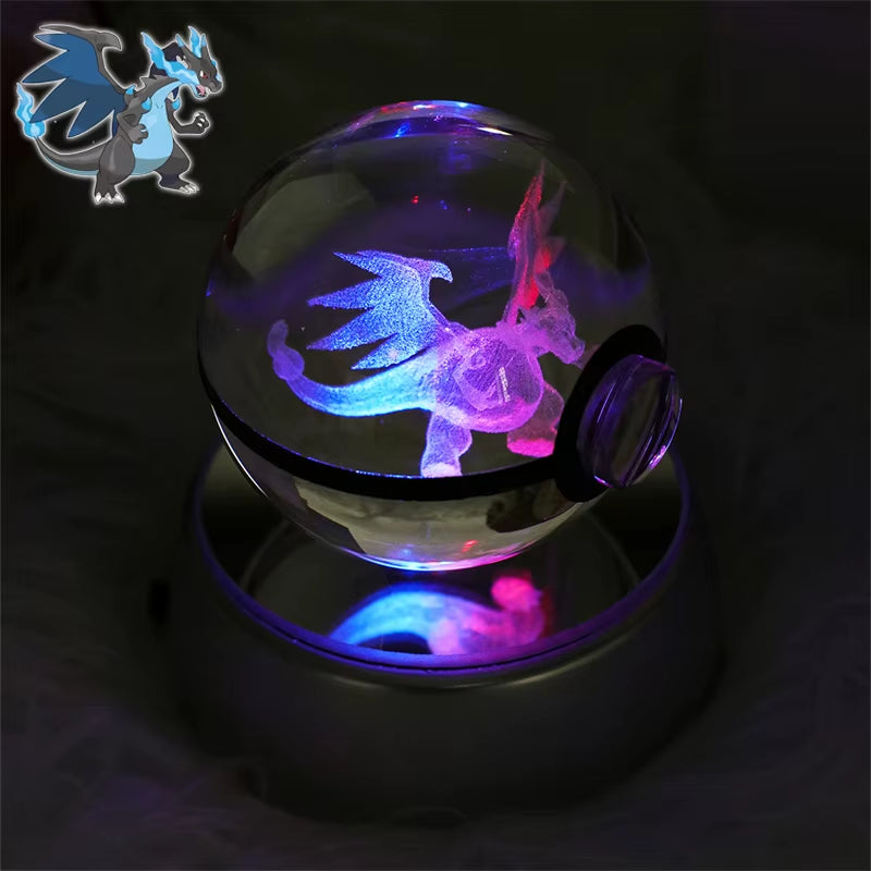 Pokemon 3D Crystal Ball Figure Toys Mimikyu Charizard Gengar Cubone Rayquaza Figurines Pokeball with LED Light Model Doll Gifts