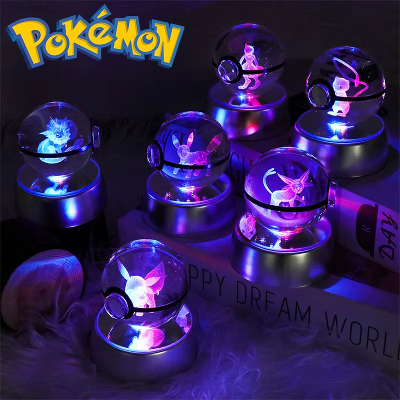 Pokemon 3D Crystal Ball Figure Toys Mimikyu Charizard Gengar Cubone Rayquaza Figurines Pokeball with LED Light Model Doll Gifts
