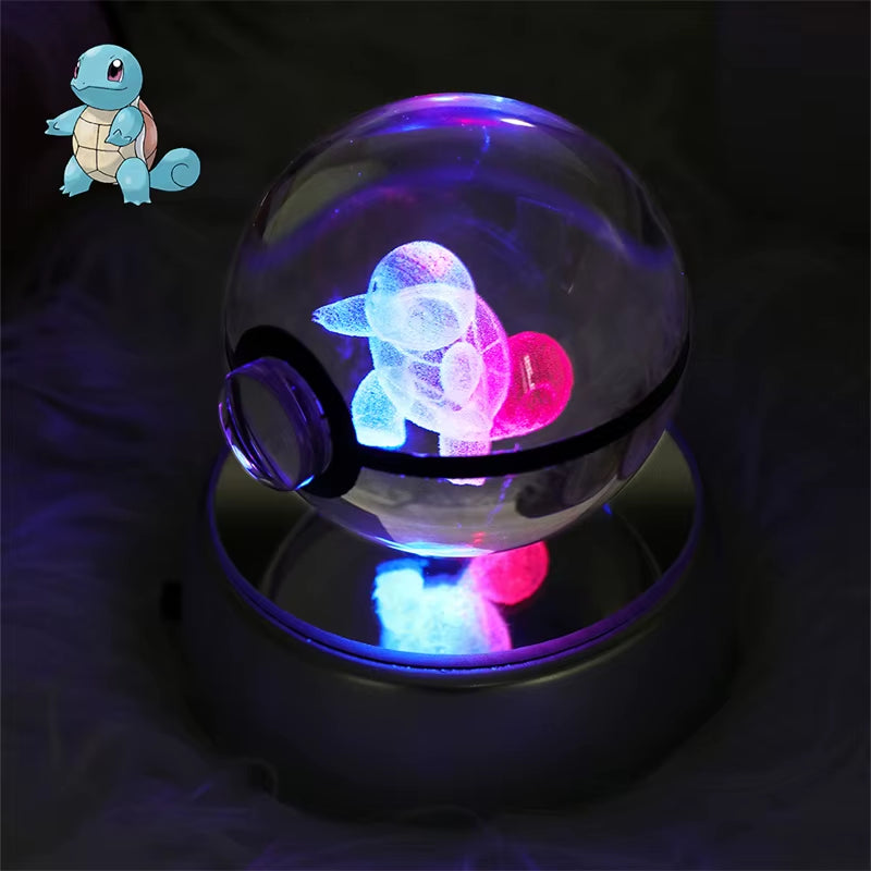 Pokemon 3D Crystal Ball Figure Toys Mimikyu Charizard Gengar Cubone Rayquaza Figurines Pokeball with LED Light Model Doll Gifts