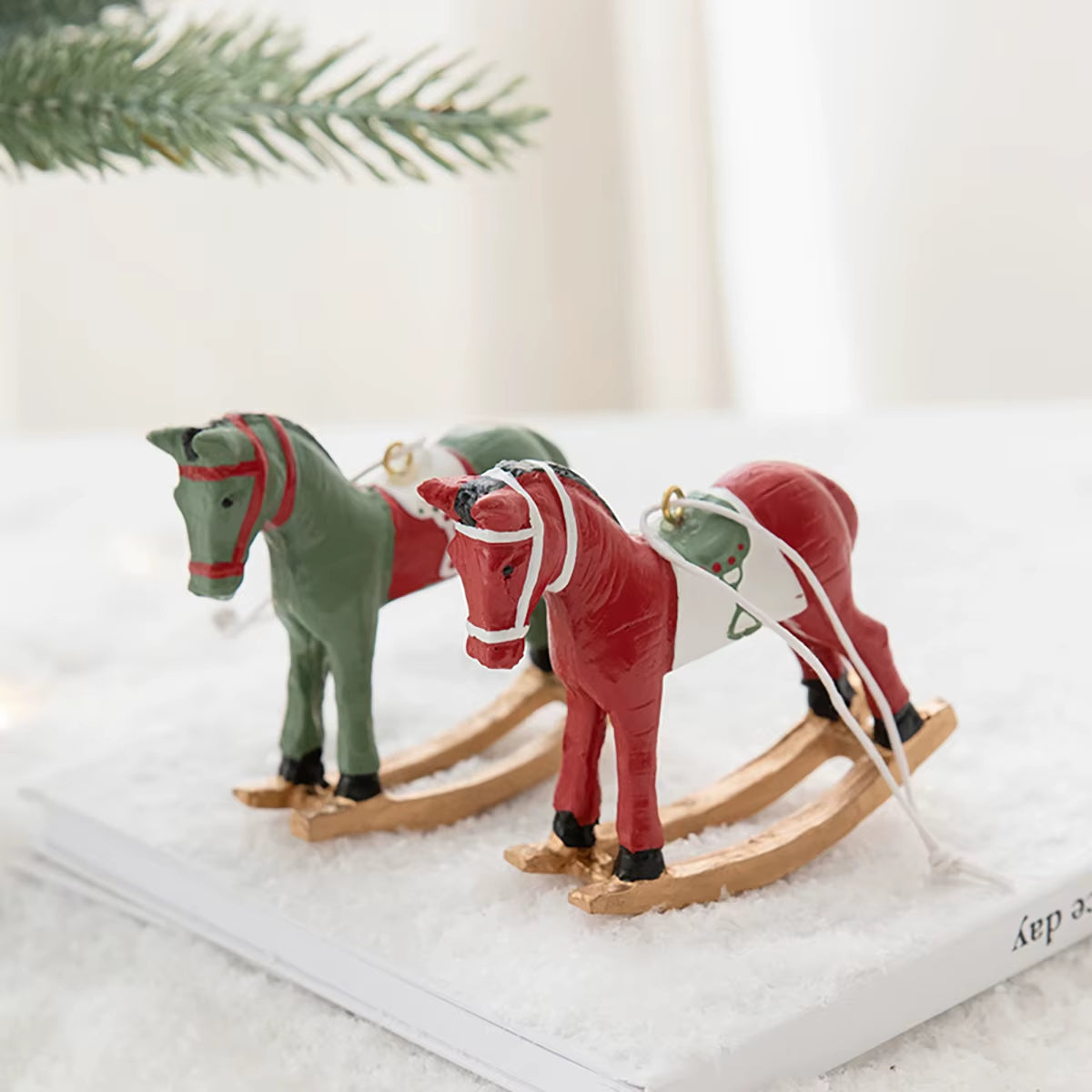 Christmas Tree Christmas Tree Christmas Painted Resin Rocking Horse Pendant Christmas Tree DIY Decoration Hanging Decoration Arr